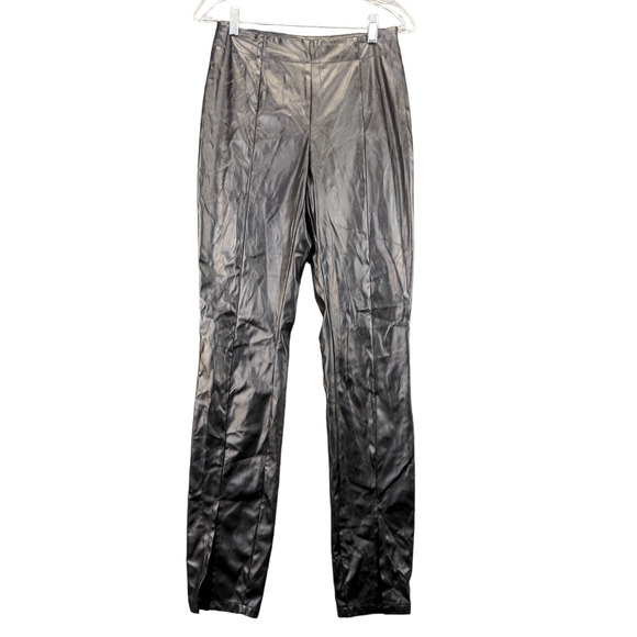 SBetro Womens Faux Leather Pants Black Medium Flat Front Slit Hem Side Zip - Picture 1 of 12